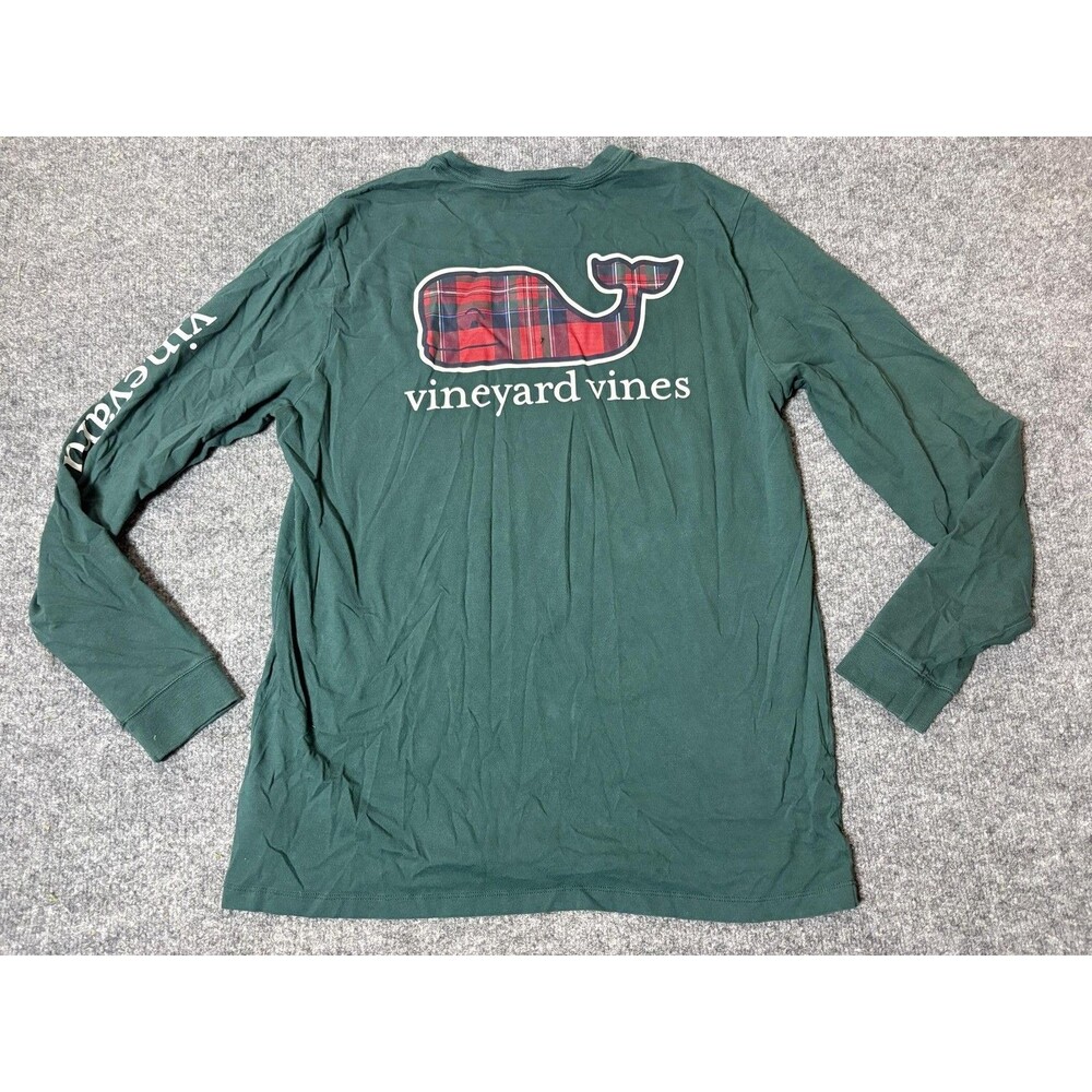 Vineyard Vines Shirt Mens L Green Long Sleeve Pocket Whale Graphic Tee Tagless